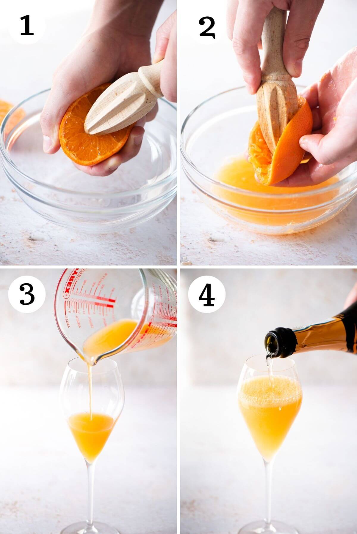 Step by step photos showing how to make a Puccini cocktail