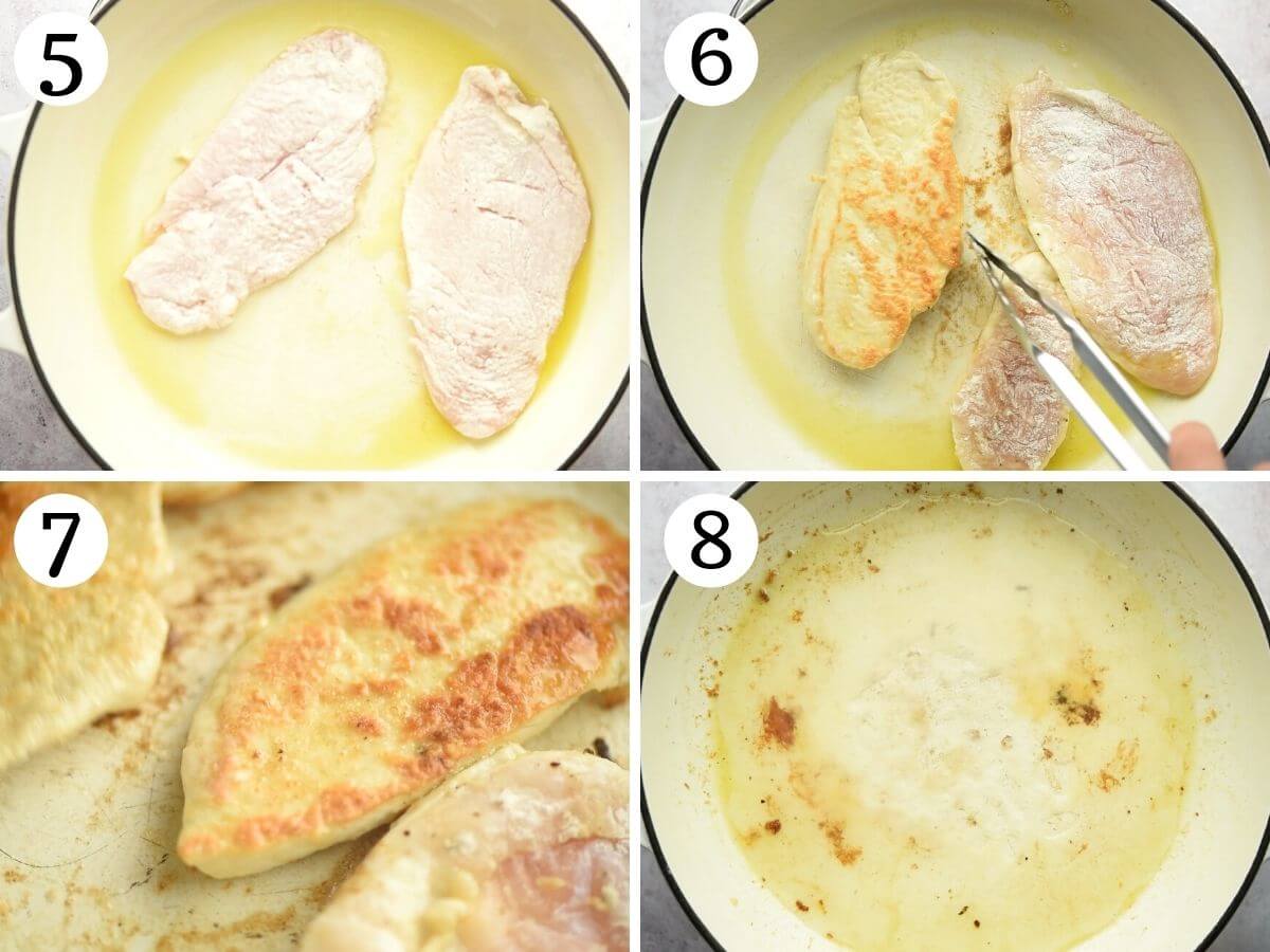 Step by step photos showing how to fry chicken cutlets