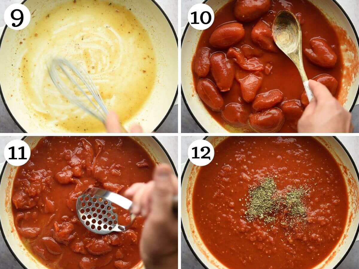 Step by step photos showing how to make pizzaiola sauce