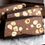 A close up of slices of chocolate hazelnut torrone