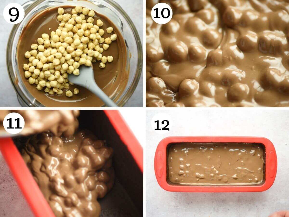 Step by step photos showing how to make the chocolate torrone filling