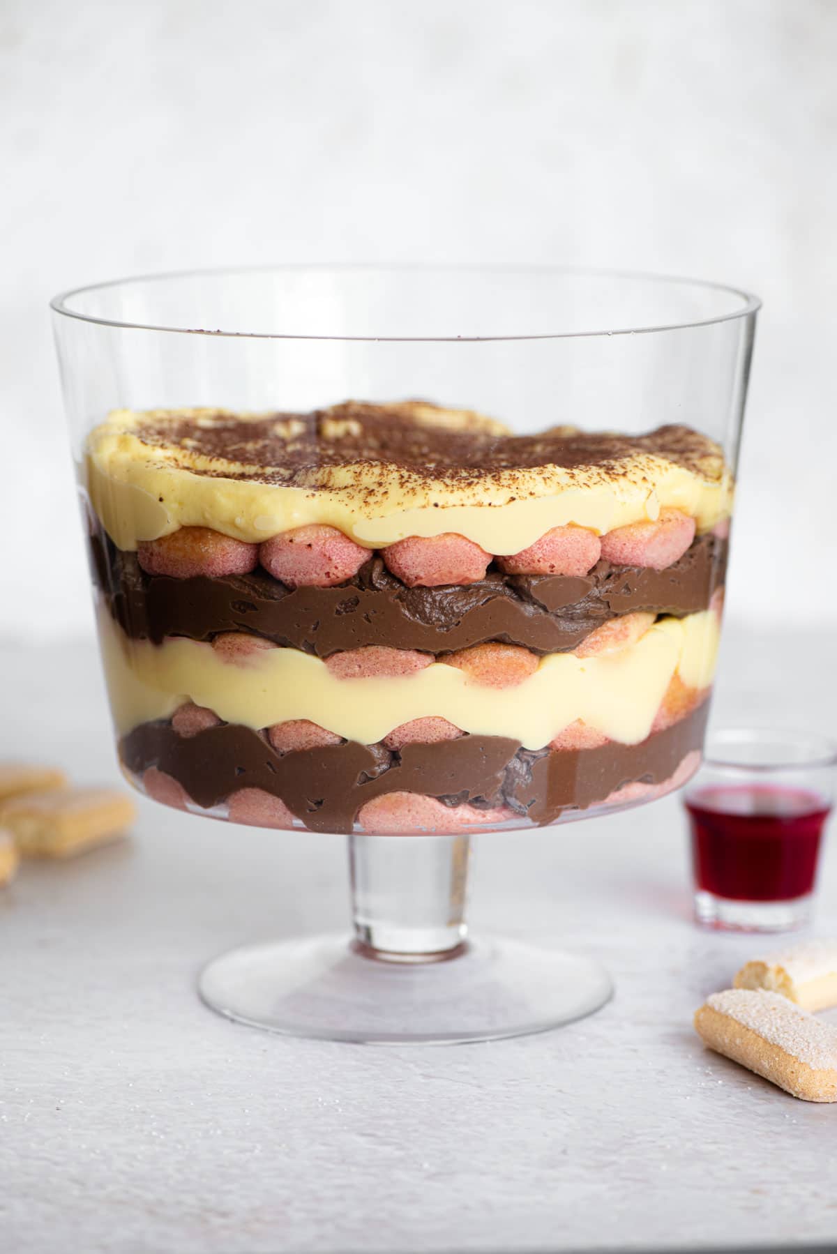 Zuppa inglese Italian trifle in a glass trifle dish