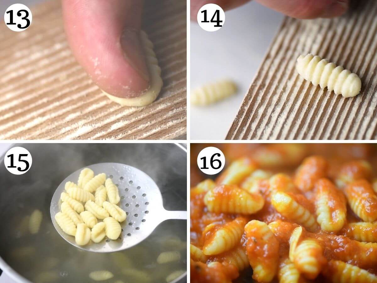 Step by step photos showing how to shape and cook gnocchetti sardi