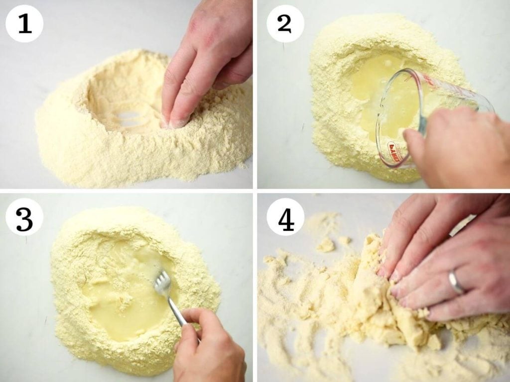 Step by step photos showing how to make semolina pasta