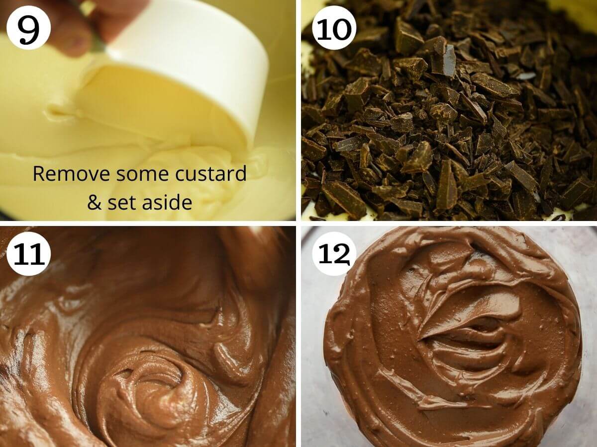 Step by step photos showing how to make chocolate custard