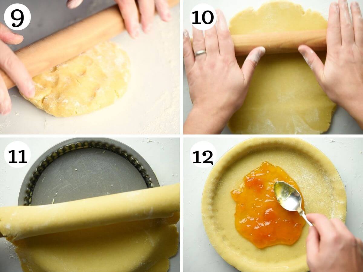 Step by step photos showing how to roll out pastry