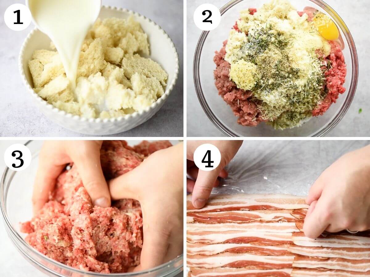 Step by step photo showing how to mike and Italian meatloaf mixture