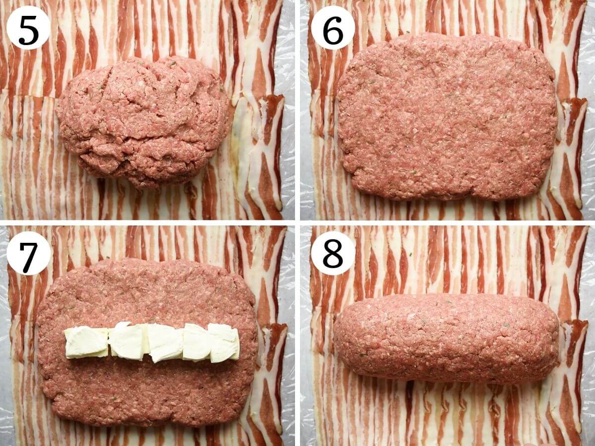 Step by step photos showing how to stuff Italian meatloaf