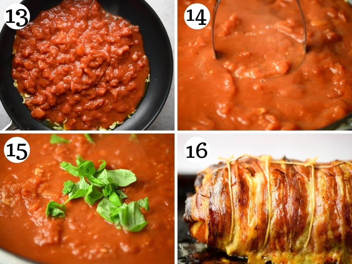 Step by step photos showing how to make tomato sauce for meatloaf