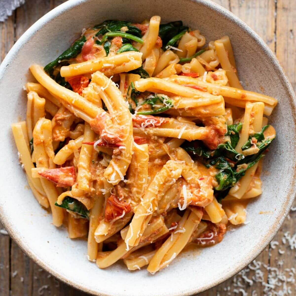 Creamy 'Nduja Pasta with Baby Spinach - Inside The Rustic Kitchen
