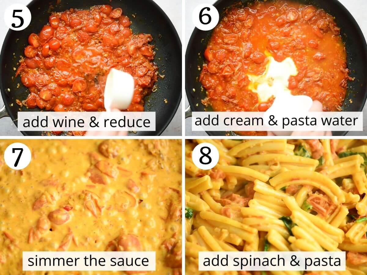 Step by step photos showing how to make creamy Nduja pasta sauce