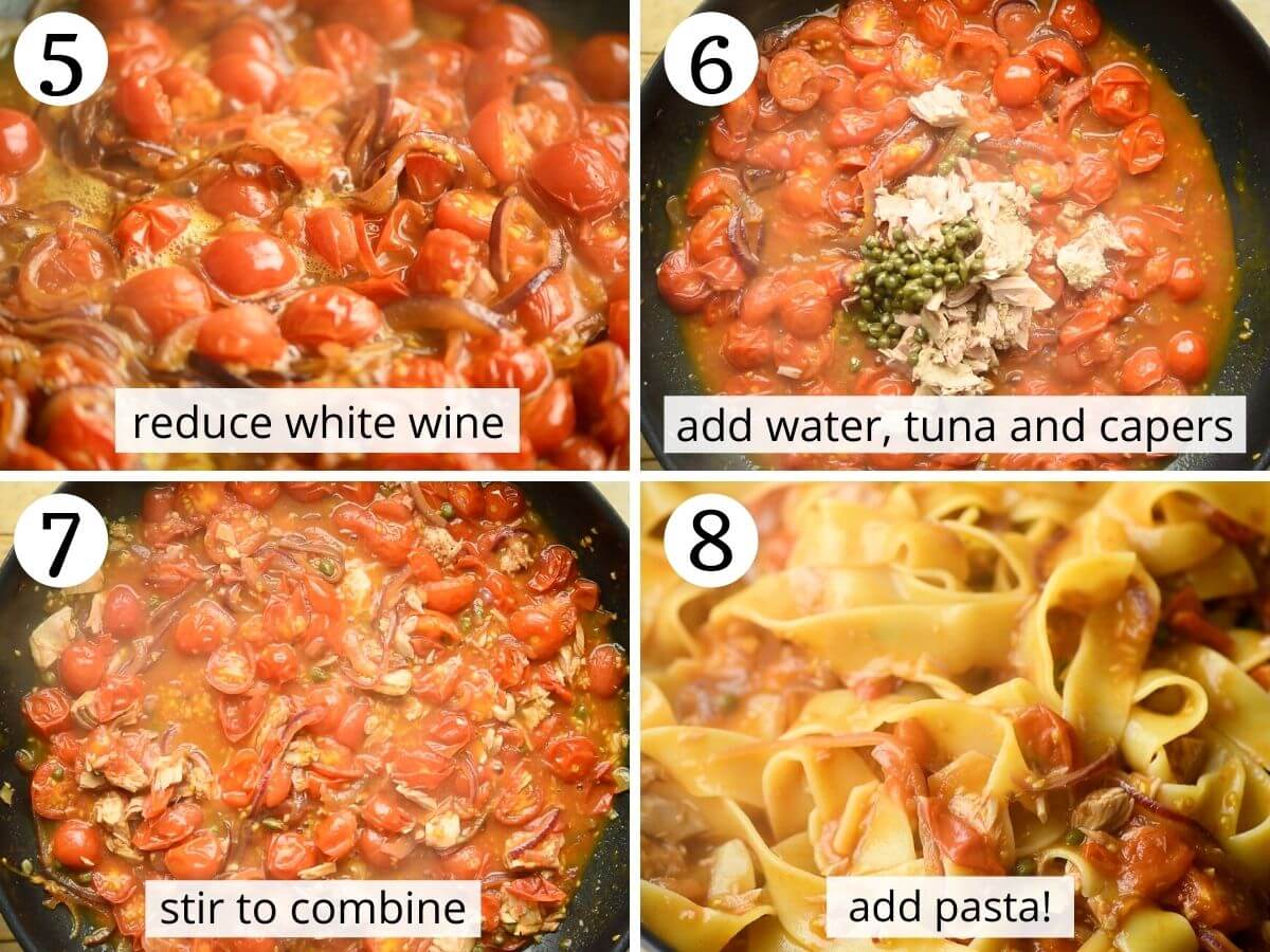 Step by step photos showing how to make a tuna pasta sauce