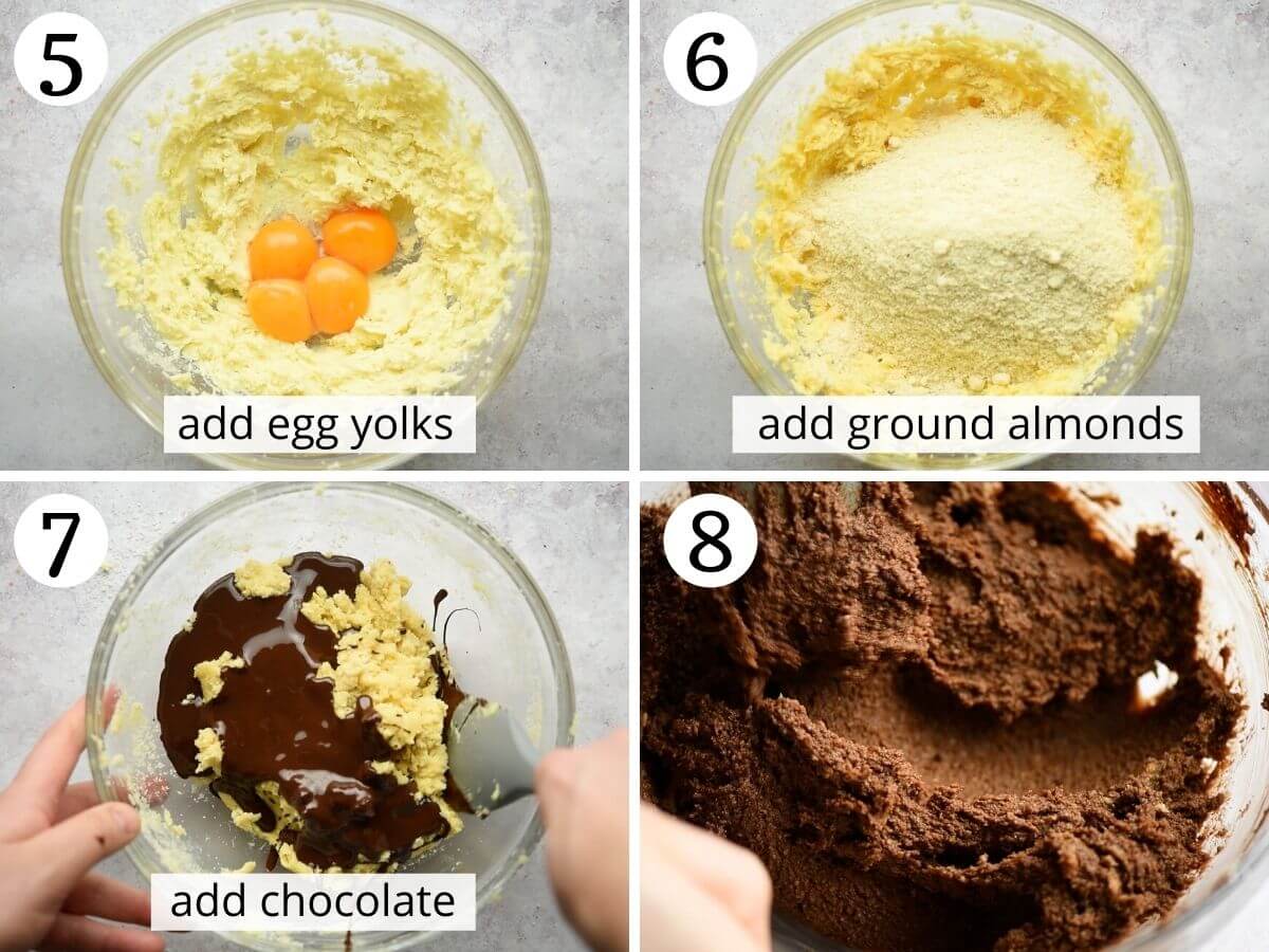 Step by step photos showing how to make Torta Caprese cake batter