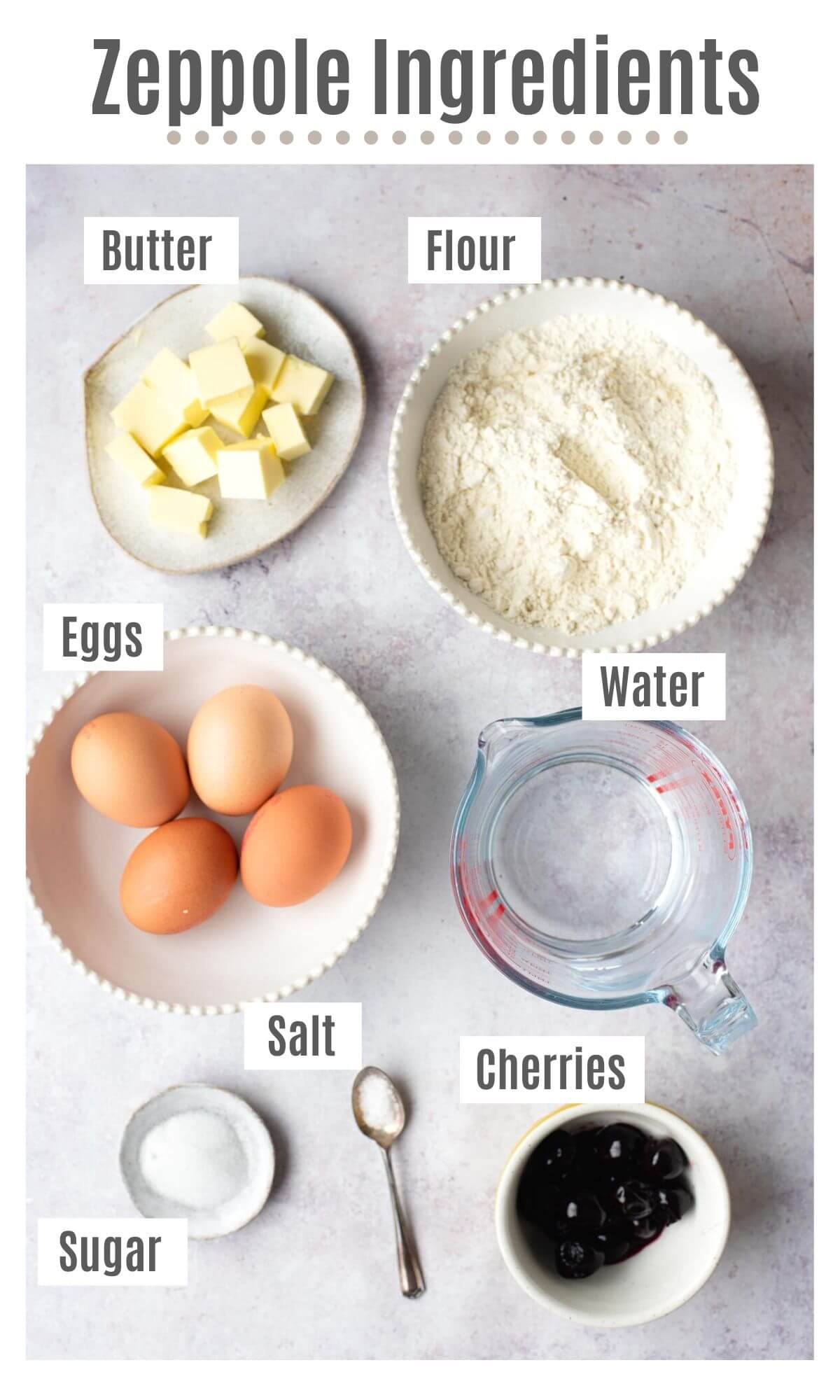 An overhead shot of all the ingredients you need to make Zeppole di San Giuseppe (Italian pastries).