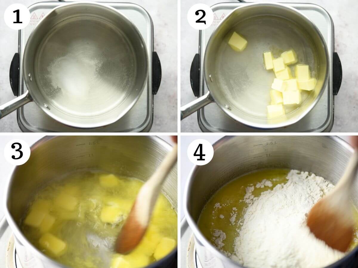 Step by step photos showing how to make choux pastry