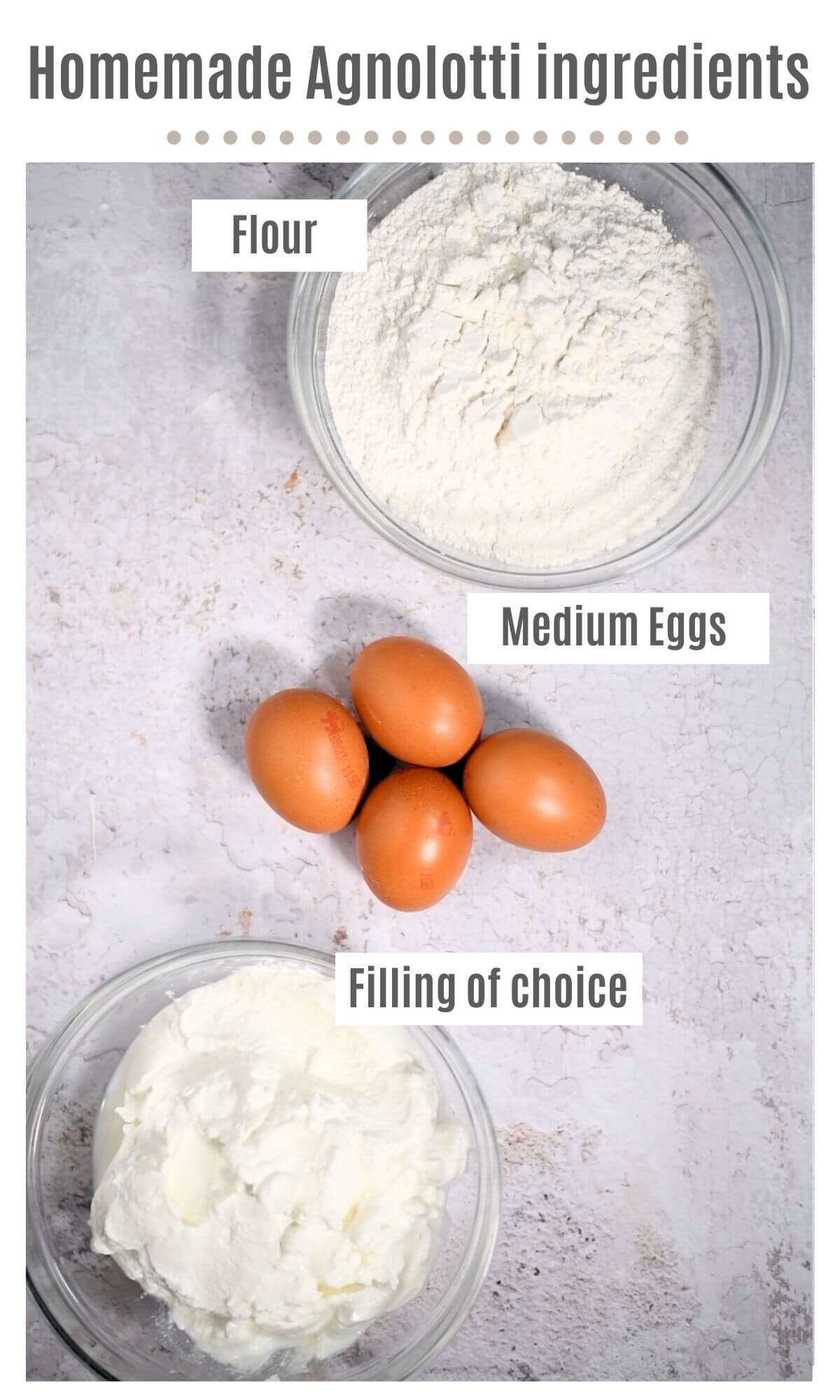 An overhead shot showing all the ingredients needed to make homemade Agnolotti.