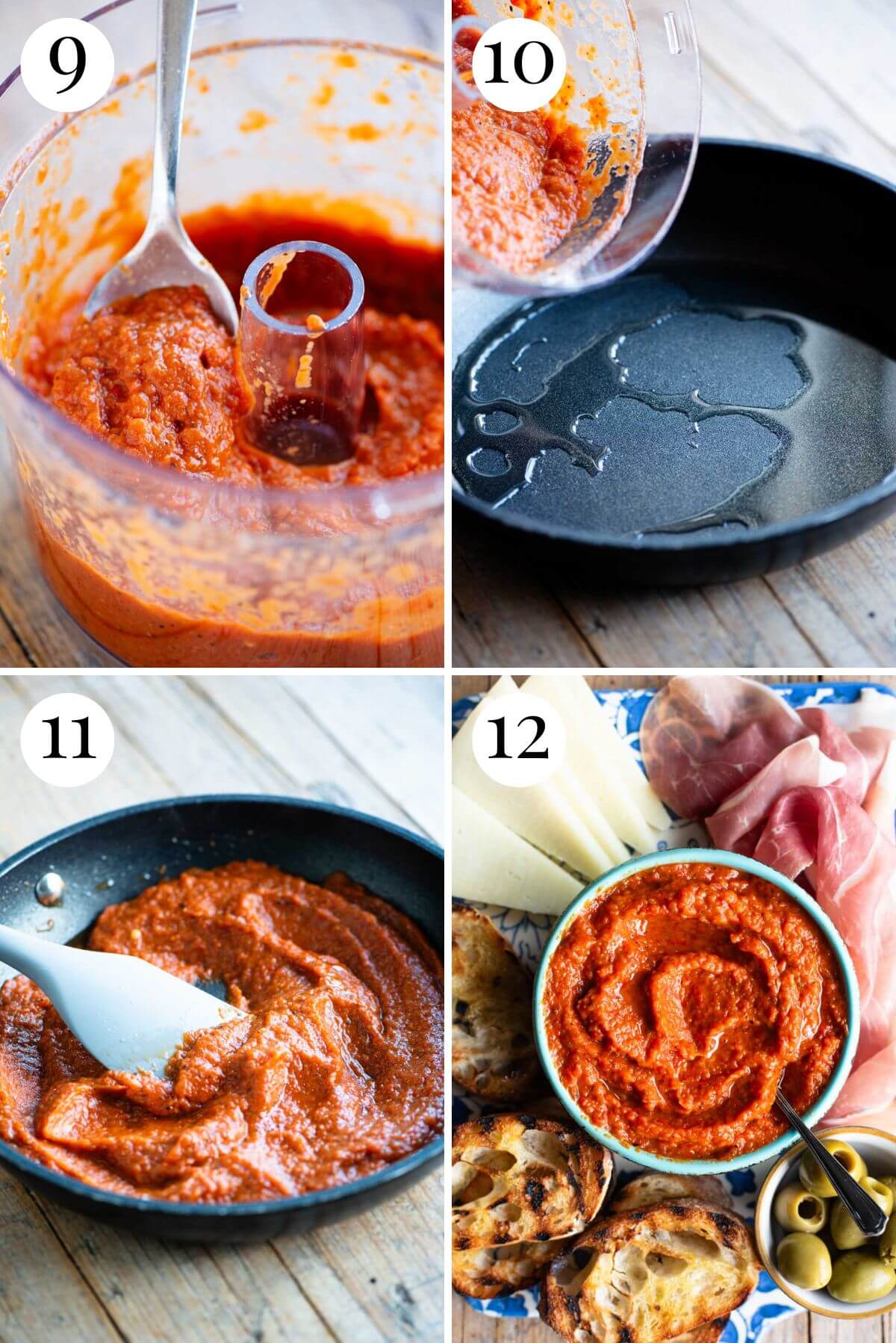 Four photos in a collage showing how to make Ajvar dip.