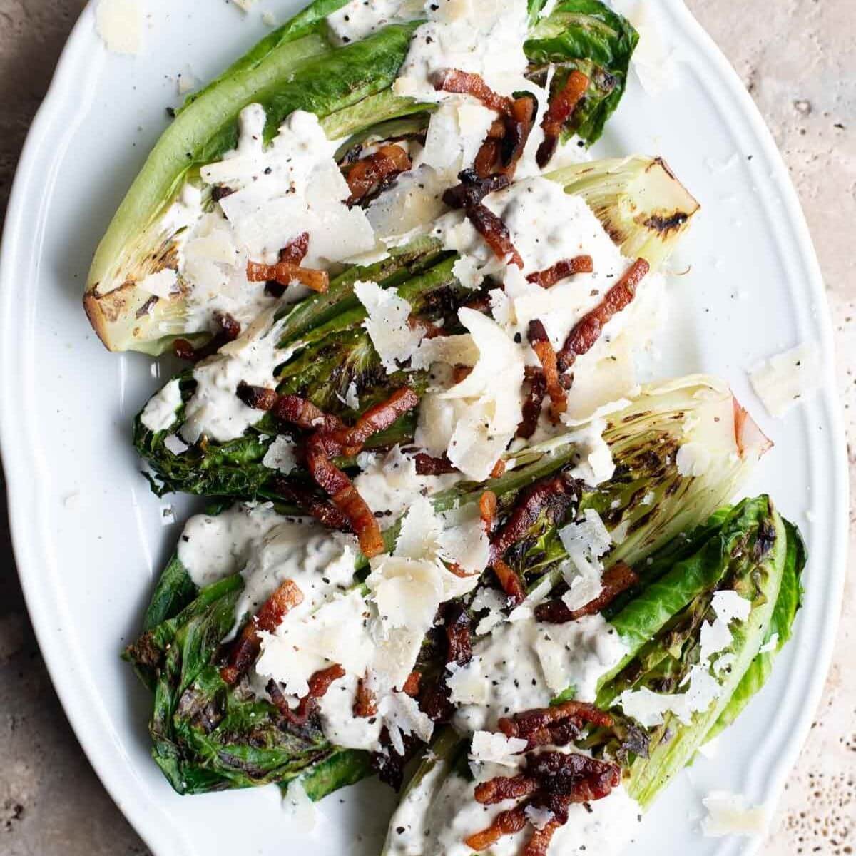 Grilled Romaine Lettuce with Creamy Caper Dressing