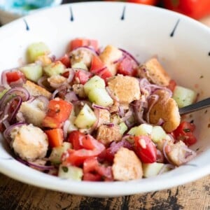 A close up cropped image of a Cialledda salad in a bowl.