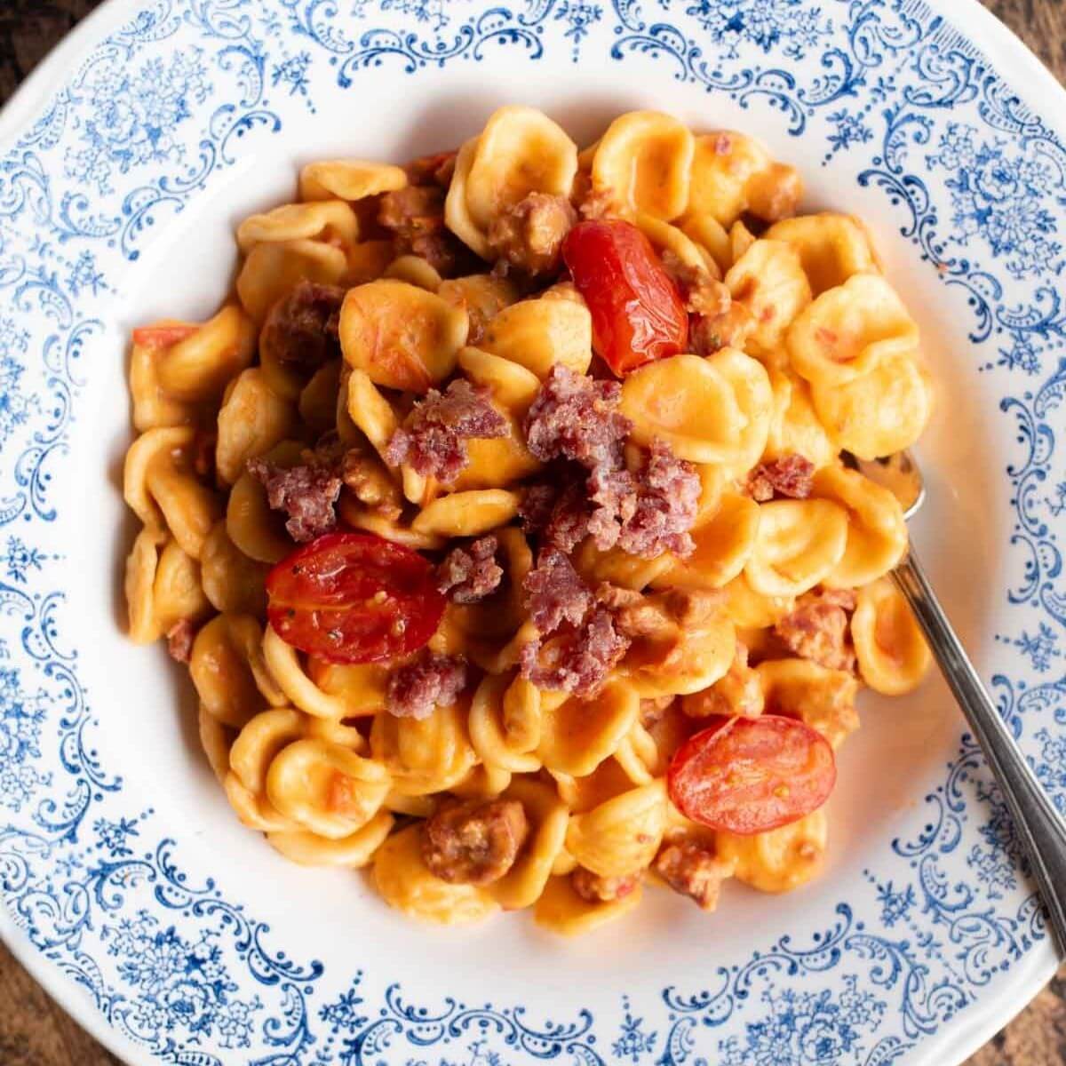 Pasta Positanese (Sausage, Tomato and Burrata)