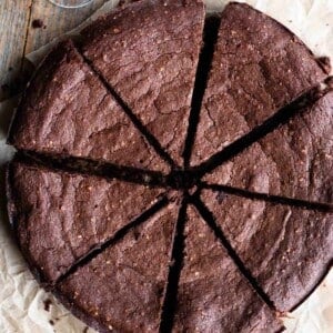 A cropped image of an Italian flourless chocolate cake.