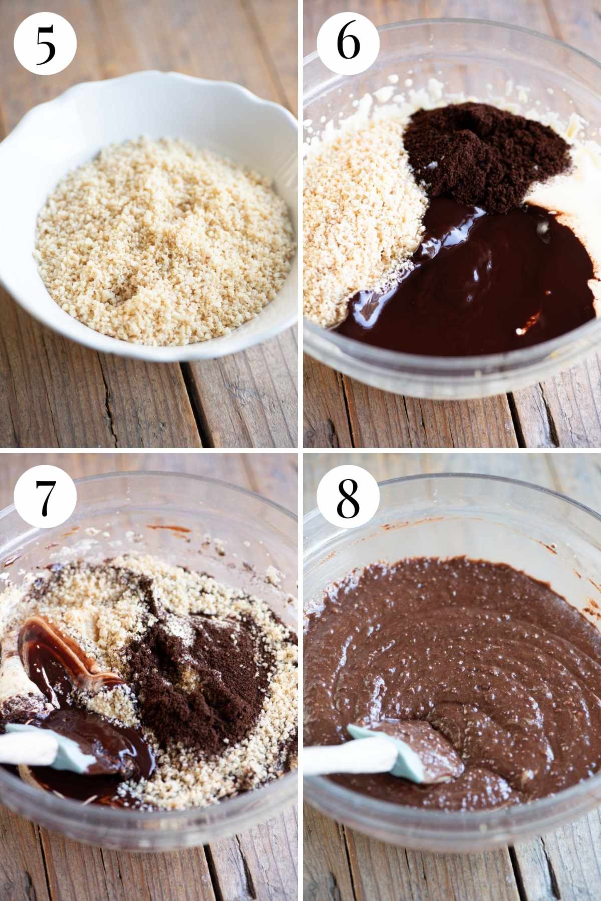 Four photos in a collage showing how to make Torta Barozzi.