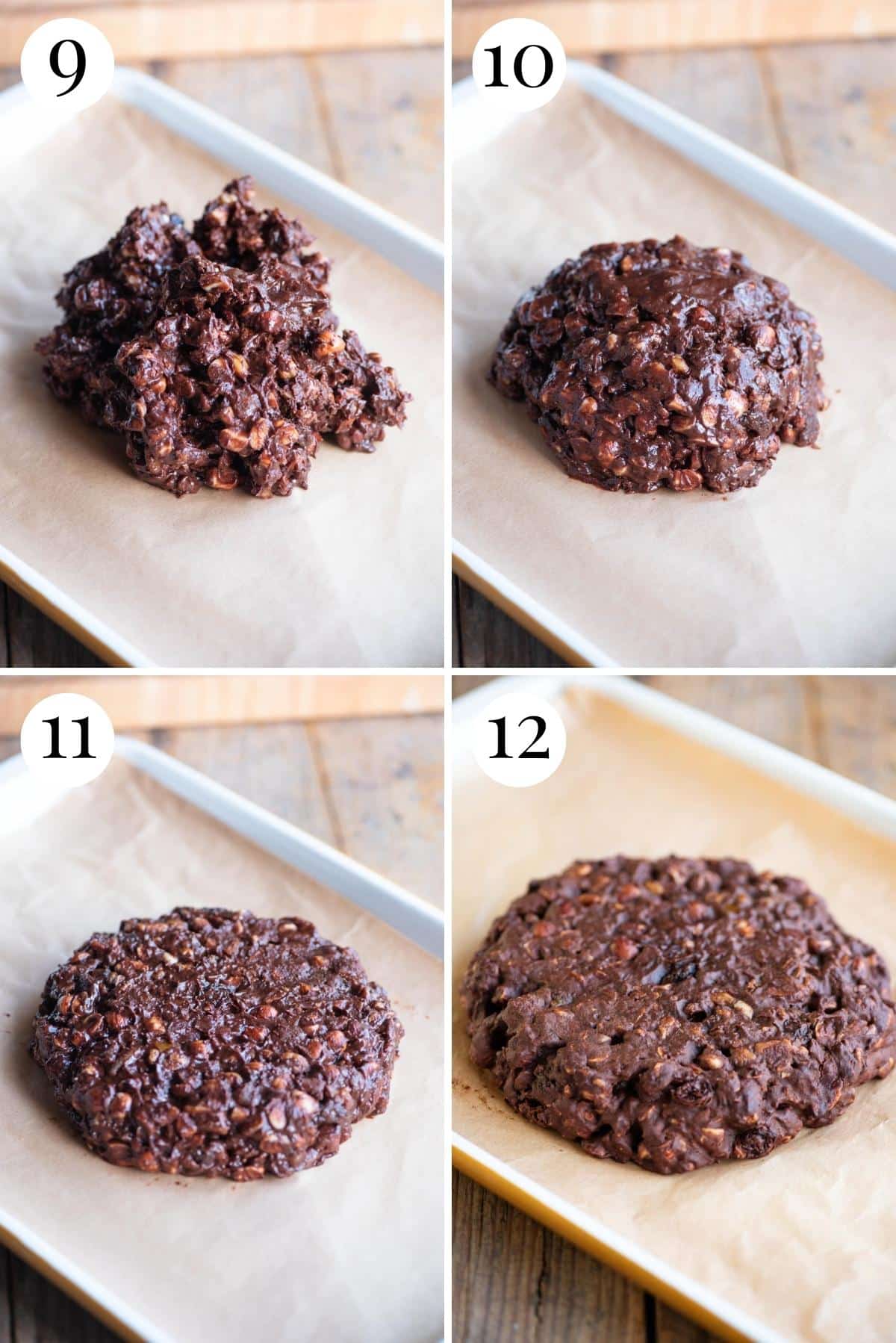 Four photos in a collage showing how to shape and bake Panpepato.