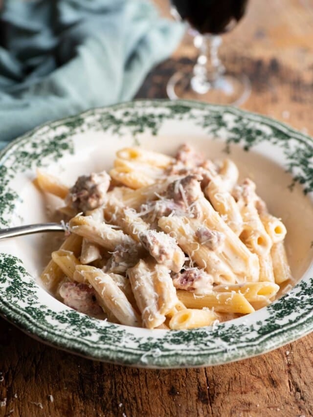 Creamy Pistachio Pasta with Crispy Guanciale - Inside The Rustic Kitchen