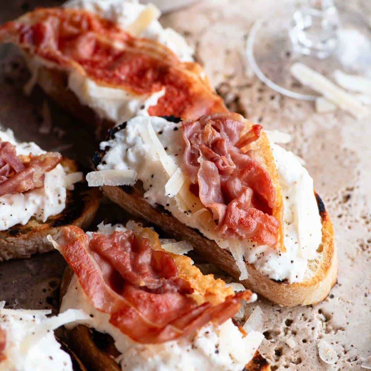 Burrata, Parmigiano & Crispy Prosciutto Crostini