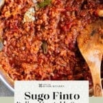 A Pinterest graphic of a close up of an Italian vegetable sauce.