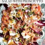 A pinterest graphic for a blood orange salad with fennel, prosciutto and pecorino.