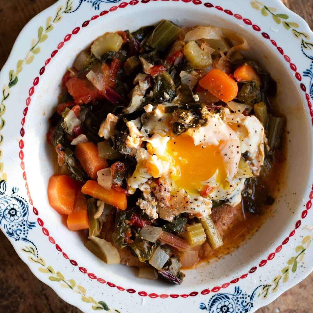 Acquacotta Maremmana (Tuscan Vegetable Soup with Poached Eggs)
