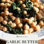 A Pinterest graphic of chickpeas and cavolo nero in a bowl.