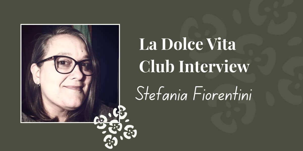A graphic for la Dolce Vita Club Interview with a headshot of an Italian women in glasses.