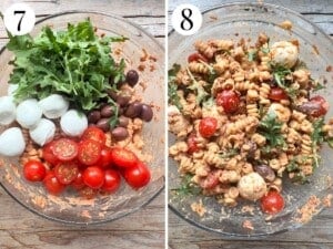 Two photos showing the additional ingredients being added.