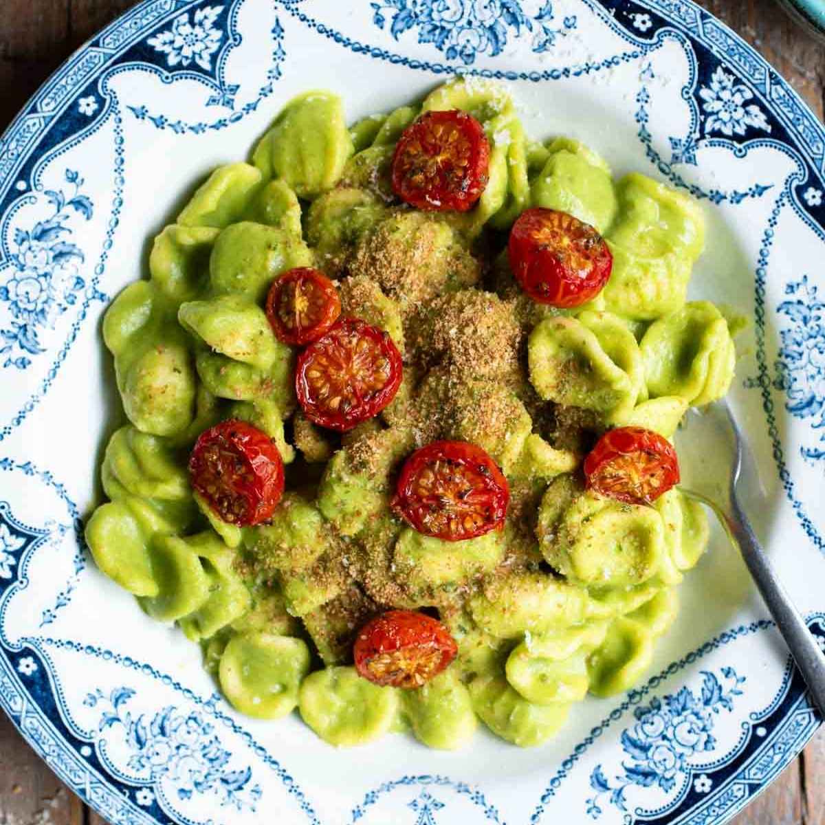 Orecchiette with Zucchini Butter Sauce and Roasted Tomatoes