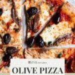A pinterest graphic for an olive pizza with capers and anchovies.