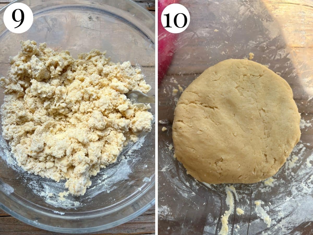 Two photos showing the panna (cream) cookie dough coming together.