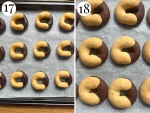 Two photos showing before and after baking the abbracci cookies.