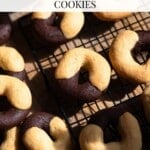 A pinterest graphic showing a close up of Italian abbracci cookies.