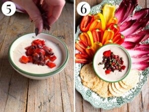 Two photos showing how to serve the tuna dip.